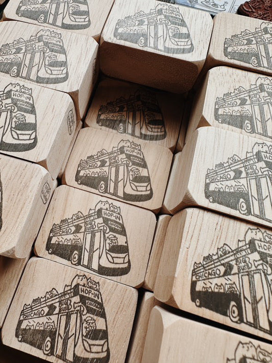 Catdoo Designs | Chicago Bus Rubber Stamp | Chicago Stationery Fest Exclusive