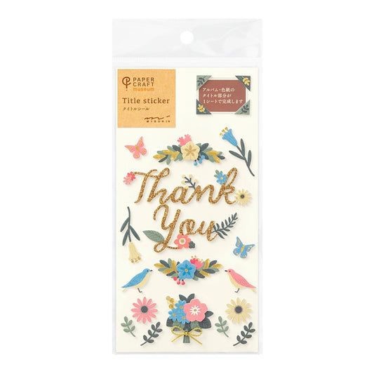 Midori Seal Paper Craft Museum Collection 3D THANK YOU Sticker Floral Sticker Flower Stickers Scrapbook Stickers Gold Foil | 2515