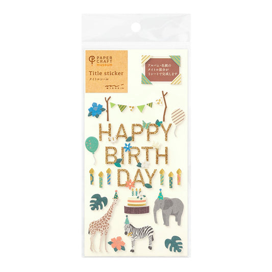 Midori Seal Paper Craft Museum Collection 3D HAPPY BIRTHDAY Sticker Animal Stickers Glitter Stickers Scrapbook Stickers Gold Foil | 2514