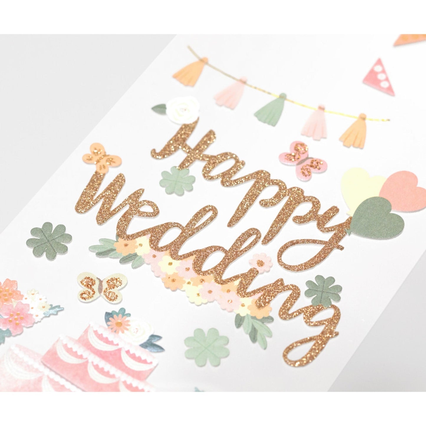 Midori Seal Paper Craft Museum Collection 3D HAPPY WEDDING Sticker Wedding Cake Stickers Floral Stickers Scrapbook Stickers Gold Foil | 2513